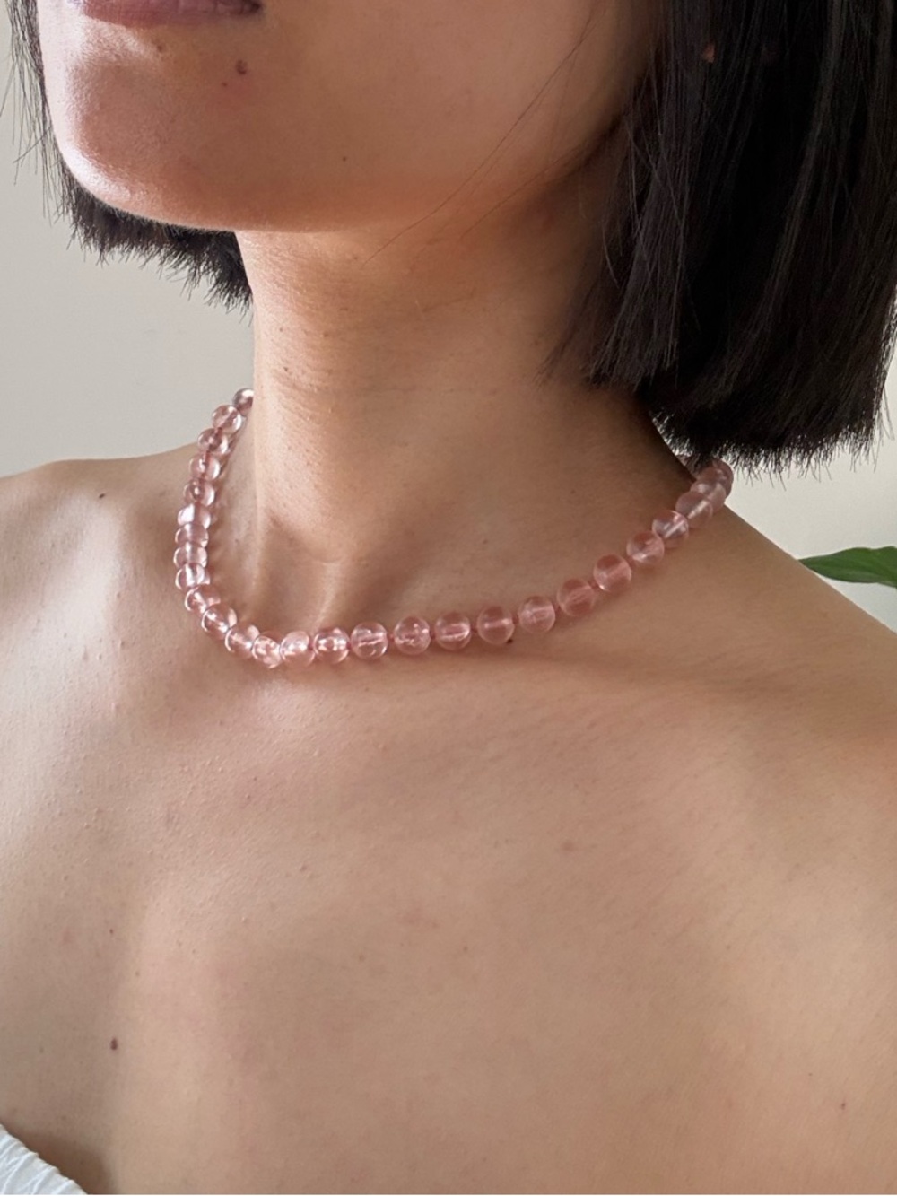 Vintage Trifari Faux Rose Quartz Pink Beads Choker Necklace 15”